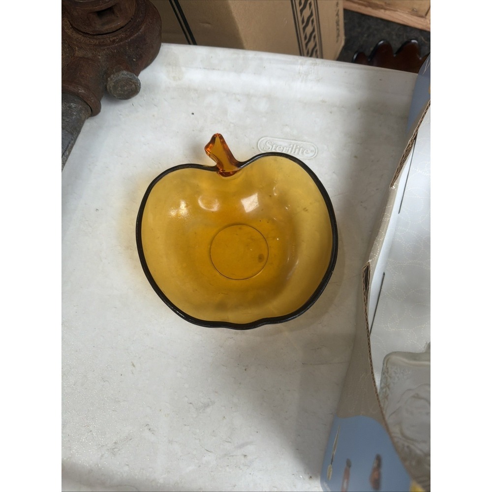 Fall Decor Gold Glass Apple Shaped Dish Catch All for Table Amber Glass Dish